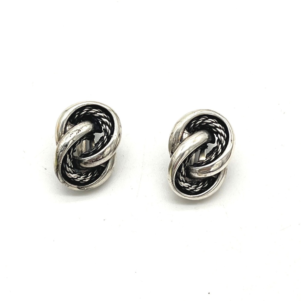 Vintage Sterling Silver Double Love Knot Clip On Earrings Rope Detail 925 21g